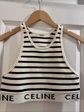 Celine Black & Cream Striped Muscle Tank